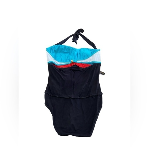 Athena one piece halter colorblock aqua, orange, black swimsuit size 10 - Picture 3 of 8